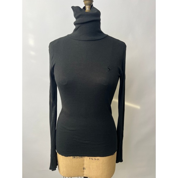 Ralph Lauren Sport Tops - Ralph Lauren Sport Black Pima Cotton Lyocell Turtleneck Top Small Raw Hem